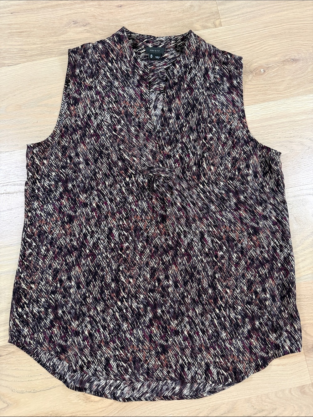 Theory 100% Silk Sleeveless Blouse Medium Abstract Brushstroke Shell